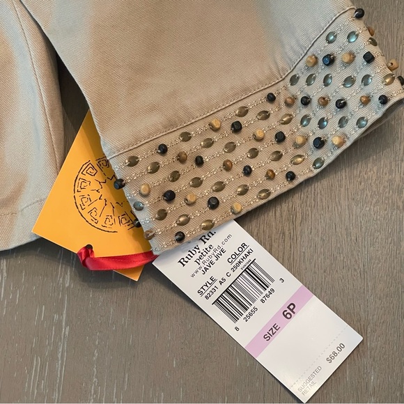 New Ruby Rd. Petite khaki zip up short jacket with stone embellishments -size 6P - Picture 9 of 12